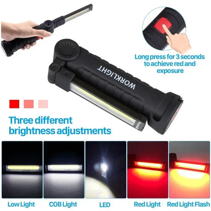 New Portable COB LED Flashlight USB Rechargeable Work Light Magnetic Lanterna Hanging Lamp with Built-In Battery Camping Torch