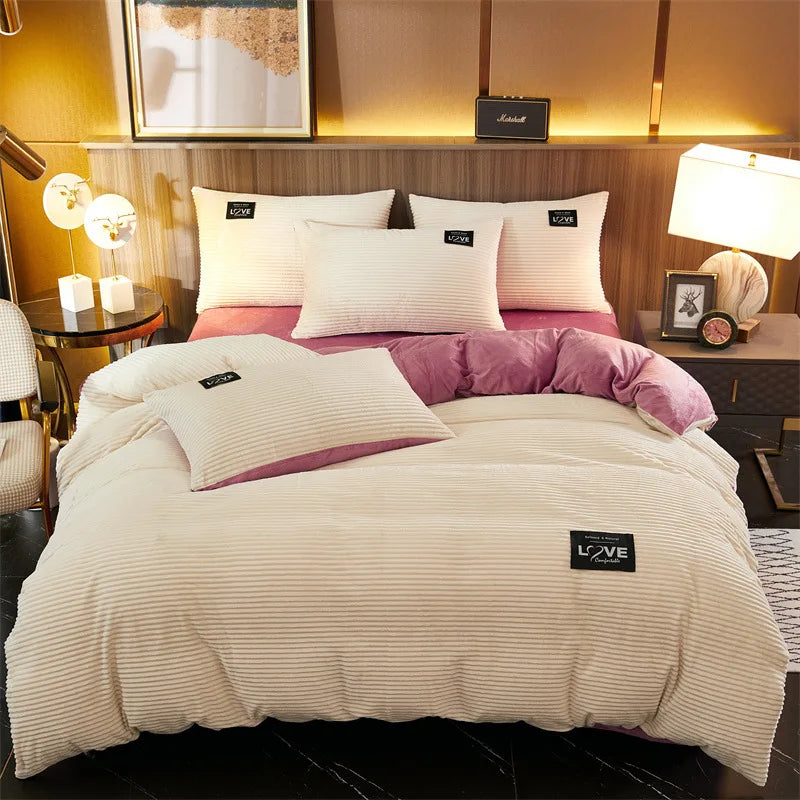 3Pcs Duvet Cover Winter Warm Bedding Sets Double Quilt Cover King Twin Queen Size Bed Thick Flano Coral Fleece with Pillowscase