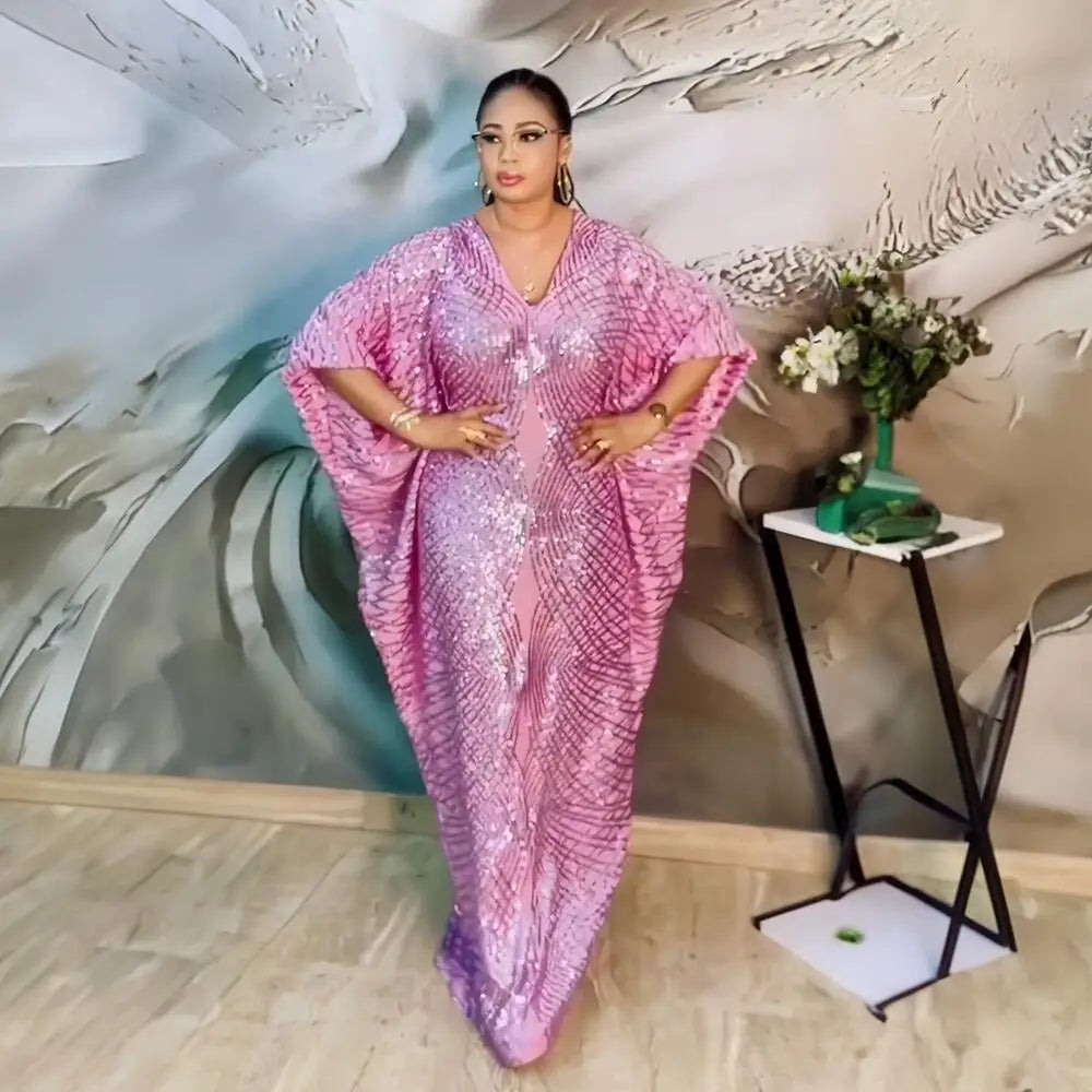 High Quality African Dress Sequin Luxury Evening Dresses Inner Belt plus Size Elegant Dresses