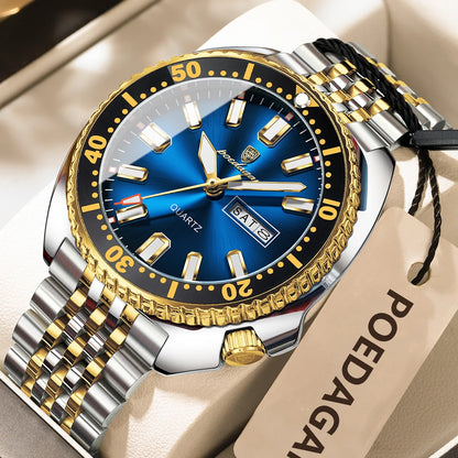 Business Men Watch Date Week Waterproof Luminous Luxury Man Wristwatch Sports Stainless Steel Men'S Quartz Watches Male