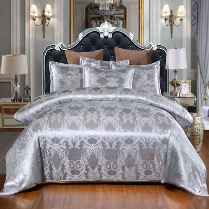 Satin Duvet Cover Size, Floral Jacquard Satin Duvet Cover Set 3 Piece Luxury Silk like Bedding Comforter Cover Set