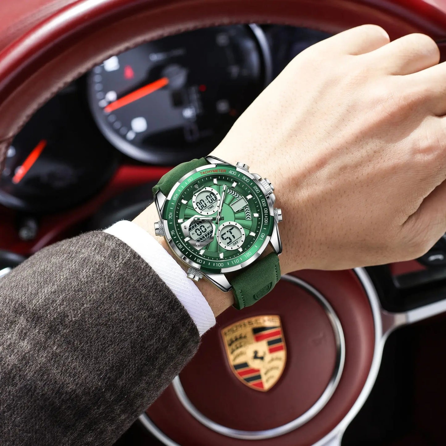 LED Luxury Men Watch Luminous Week Date Dual Time Display Digital Man Clock Alarm Electronic Men'S Quartz Watches Reloj