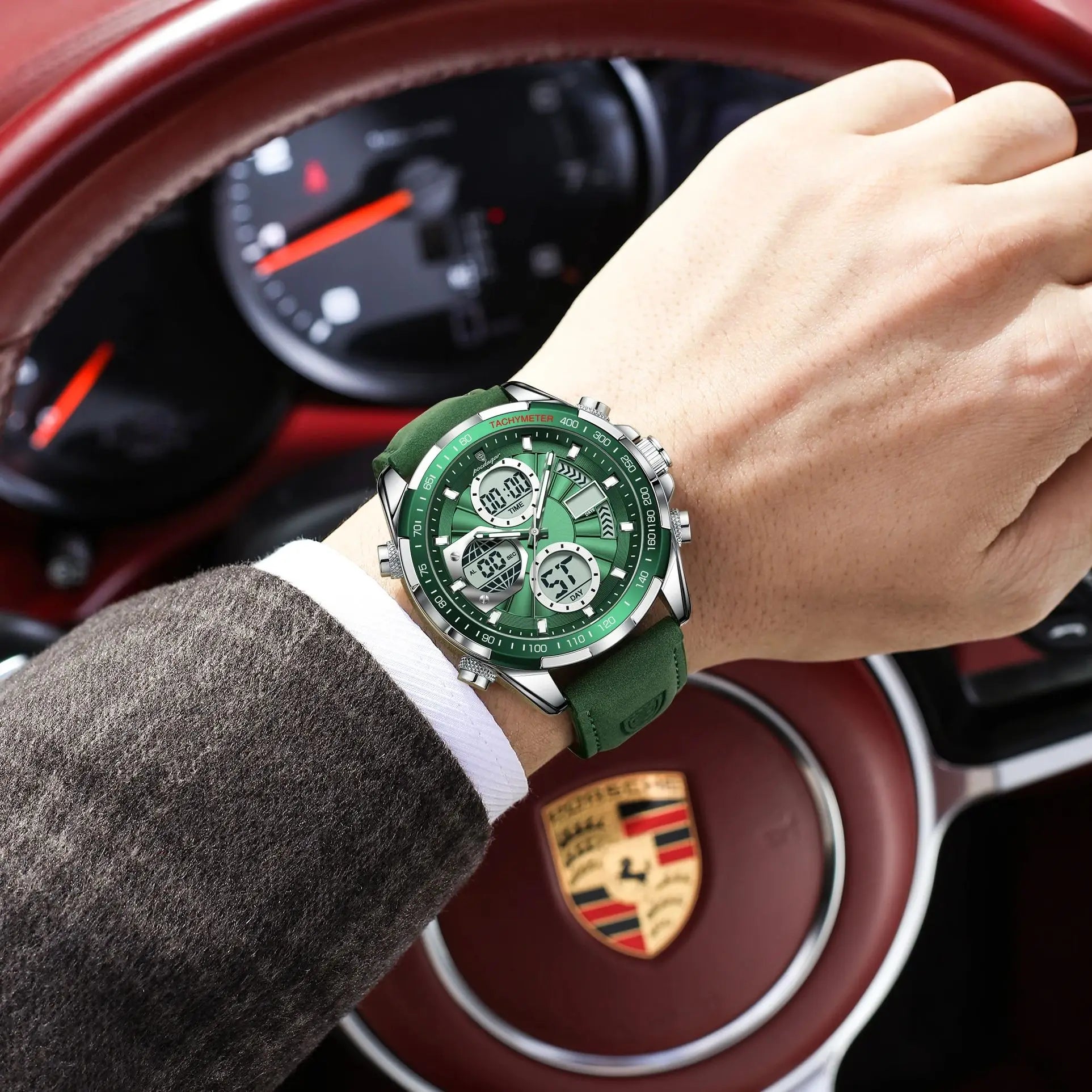 LED Luxury Men Watch Luminous Week Date Dual Time Display Digital Man Clock Alarm Electronic Men'S Quartz Watches Reloj