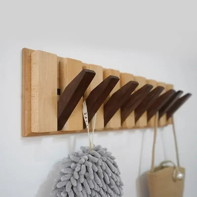 Coat Hat Key Rack Hangers Natural Walnut Texture Wall Clothes Hanger Nordic Solid Wood Manual Wall Decorative Magnetic Foldable