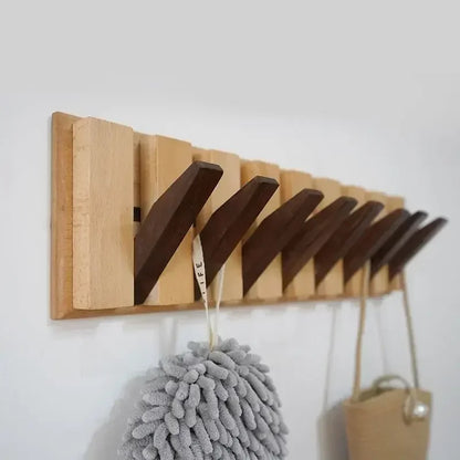 Coat Hat Key Rack Hangers Natural Walnut Texture Wall Clothes Hanger Nordic Solid Wood Manual Wall Decorative Magnetic Foldable