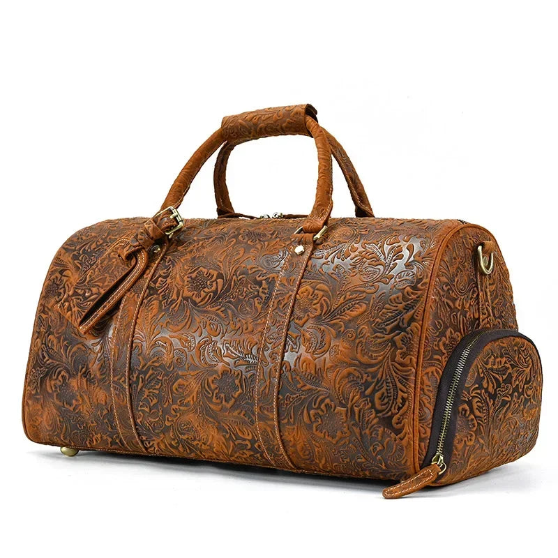 52Cm Vintage Genuine Leather Travel Bag for Men Crazy Horse Leather Travel Duffle Large Shoulder Bag Cowhide Bag Weekend Bag
