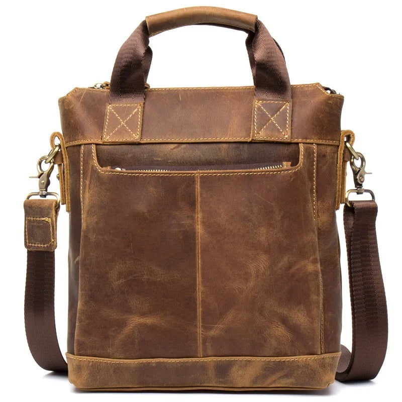 Leather Men'S Bag Crazy Horse Leather Retro Handbag Leather Crossbody Bag Handmade Shoulder Bag Computer Bag