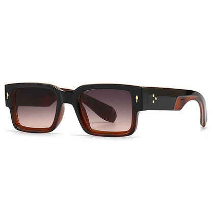 Ins Popular Fashion Square Rivets Men Sunglasses Vintage Punk Gradient Women Trending Dark Green Sun Glasses Shades UV400