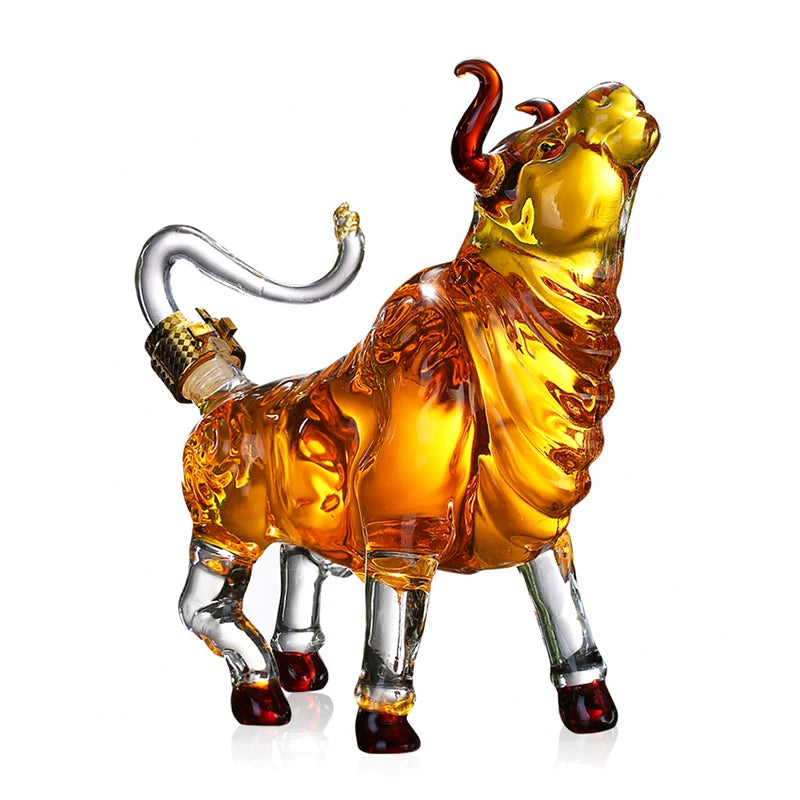 1000Ml Cattle Glass the Wine Bottle Fruit Juice Whisky Borosilicate Animal Arts and Crafts Ornament Decoration for Bar Gift