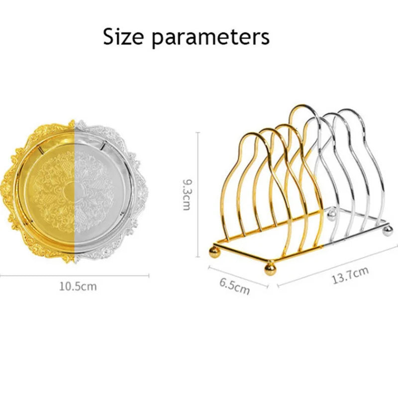 Vintage Zinc Alloy Golden Cocktail Coaster Metal Exquisite Cake Tray Setsilver Plated Mat Placemat Snack Tray Dishes Rack Set