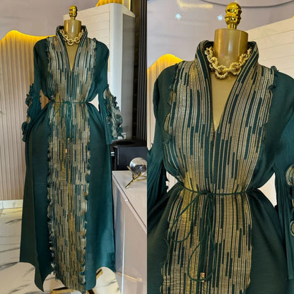 ANLAN High Elasticity Pleated Women'S Dress Loose Ruffles Waist Belt Long Sleeve Elegant Dresses 2025 Autumn New 7AN0136