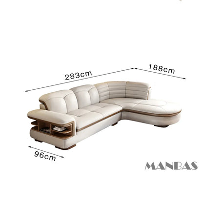 Luxury L-Shaped Genuine Leather Sectional Sofa Sets with USB, Bluetooth Speaker -  Living Room Italian Leather Couches