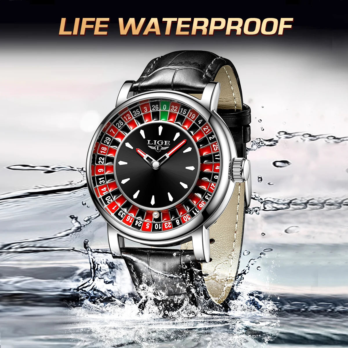 Quartz Man Watch Fashion Luxury Creative Roulette Game Dial Design Leather Casual Life Waterproof Watches for Men Gifts+Box