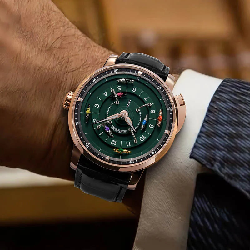 PINDU New Horse Racing Series Men Mechanical Watch NH35 Movement Horse Racing Wheel Game Design Sapphire 50M Waterproof Watch