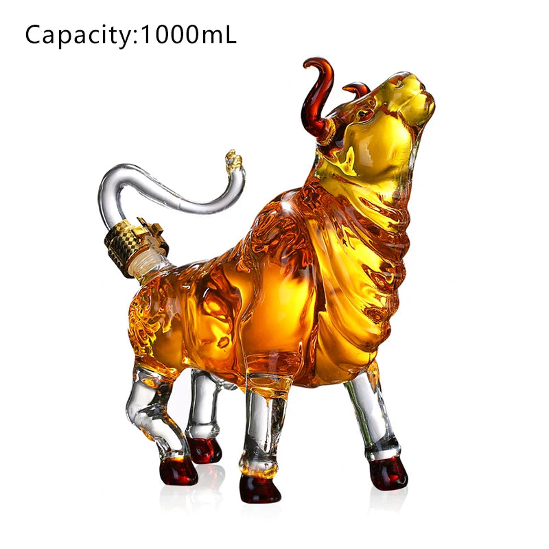 1000Ml Cattle Glass the Wine Bottle Fruit Juice Whisky Borosilicate Animal Arts and Crafts Ornament Decoration for Bar Gift