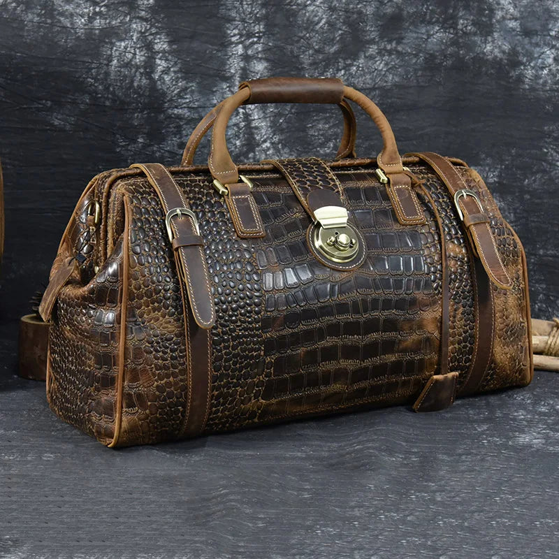 Leather Weekender Bag for Man Vintage Cow Leather Travel Luggage Bag Leather Crossbody Shoulder Bag Travelling Handbag
