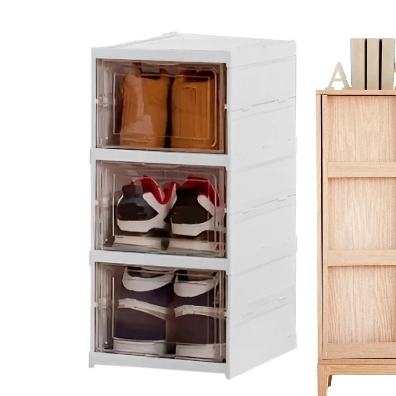 3/6 Layers Shoes Box Foldable Sneaker Shoe Storage Box Stackable Transparent Dustproof Cabinet Shelf Shoe Rack Organizers