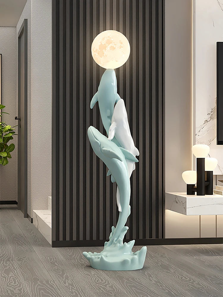 Home Decor Luminous Whale Statue Large Floor Decor Nordic Living Room Auspicious Animal Sculpture Art Ornament Housewarming Gift