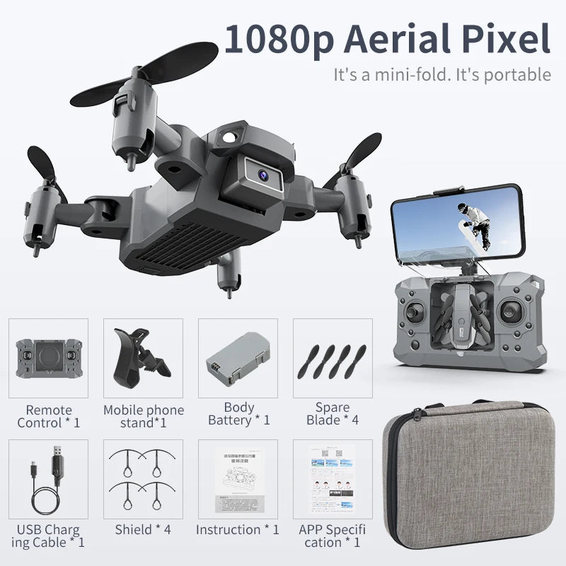 Mini Drone 4K HD Camera Aerial Aircraft Air Pressure Fixed Height Folding Pocket Remote Control Airplane Toys for Kids Gift