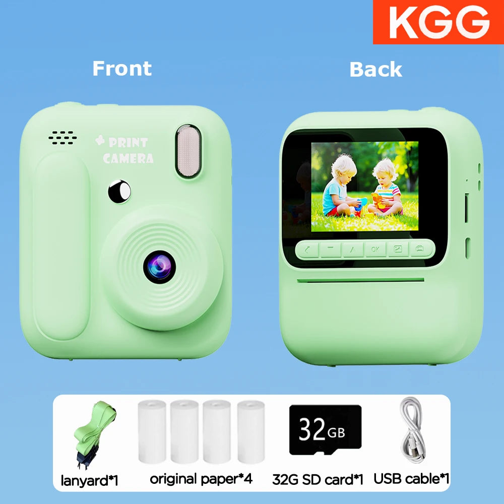 Color Printing Camera Kids Instant Camera 32GB 1080P Thermal Print Digital Camera Print Photo Video Games Music Children Gift
