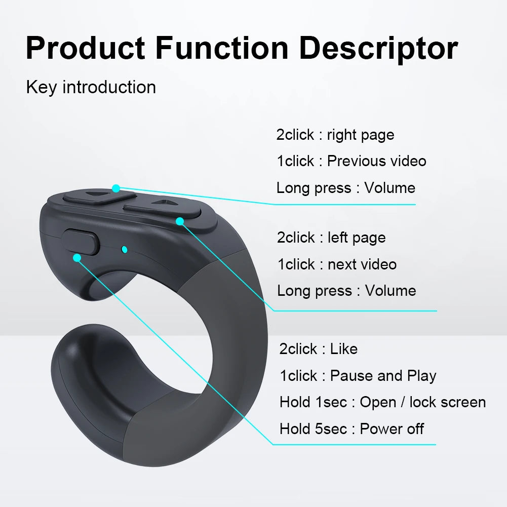 For Tiktok Fingertip Remote Control Scrolling Ring Wireless Camera Shutter Selfie Button Bluetooth Page Turner for Ios Android