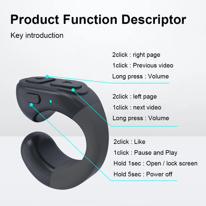 For Tiktok Fingertip Remote Control Scrolling Ring Wireless Camera Shutter Selfie Button Bluetooth Page Turner for Ios Android