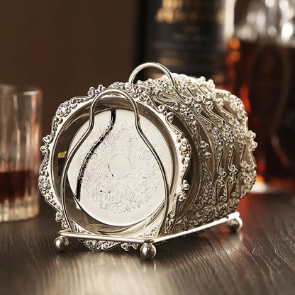 Vintage Zinc Alloy Golden Cocktail Coaster Metal Exquisite Cake Tray Setsilver Plated Mat Placemat Snack Tray Dishes Rack Set