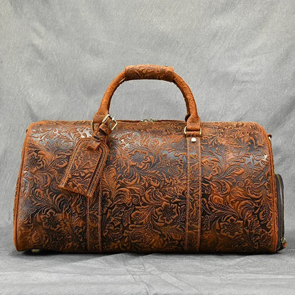 52Cm Vintage Genuine Leather Travel Bag for Men Crazy Horse Leather Travel Duffle Large Shoulder Bag Cowhide Bag Weekend Bag