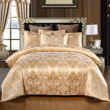 Satin Duvet Cover Size, Floral Jacquard Satin Duvet Cover Set 3 Piece Luxury Silk like Bedding Comforter Cover Set