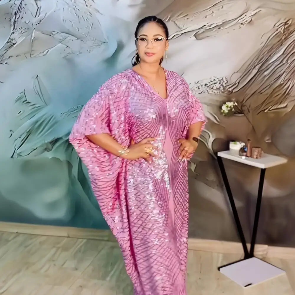 High Quality African Dress Sequin Luxury Evening Dresses Inner Belt plus Size Elegant Dresses
