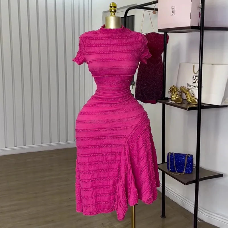 Women Dress Long Dresses round Neck Vestidos Short Sleeve Party Bodycon High Waist Irregularity Elegant White Wedding Spring