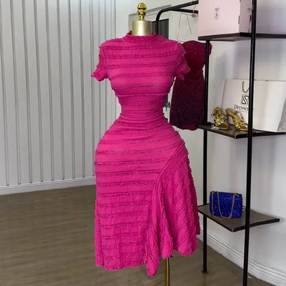 Women Dress Long Dresses round Neck Vestidos Short Sleeve Party Bodycon High Waist Irregularity Elegant White Wedding Spring