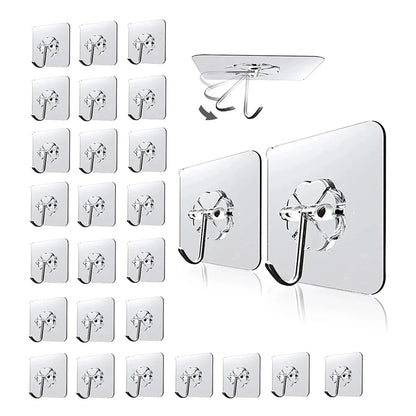30Pc Transparent Wall Mount Hooks - Strong Grip, Traceless, Easy Install, Multifunctional for Modern Decor