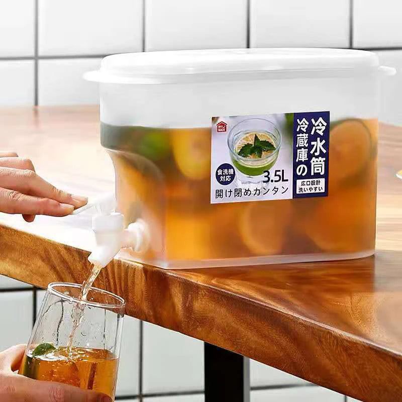3.5L Water Kettle with Faucet Beverage Dispenser Cold Juice Lemonade Drinks Bucket Liquid Storage Tank Outdoor Fridge Organizers
