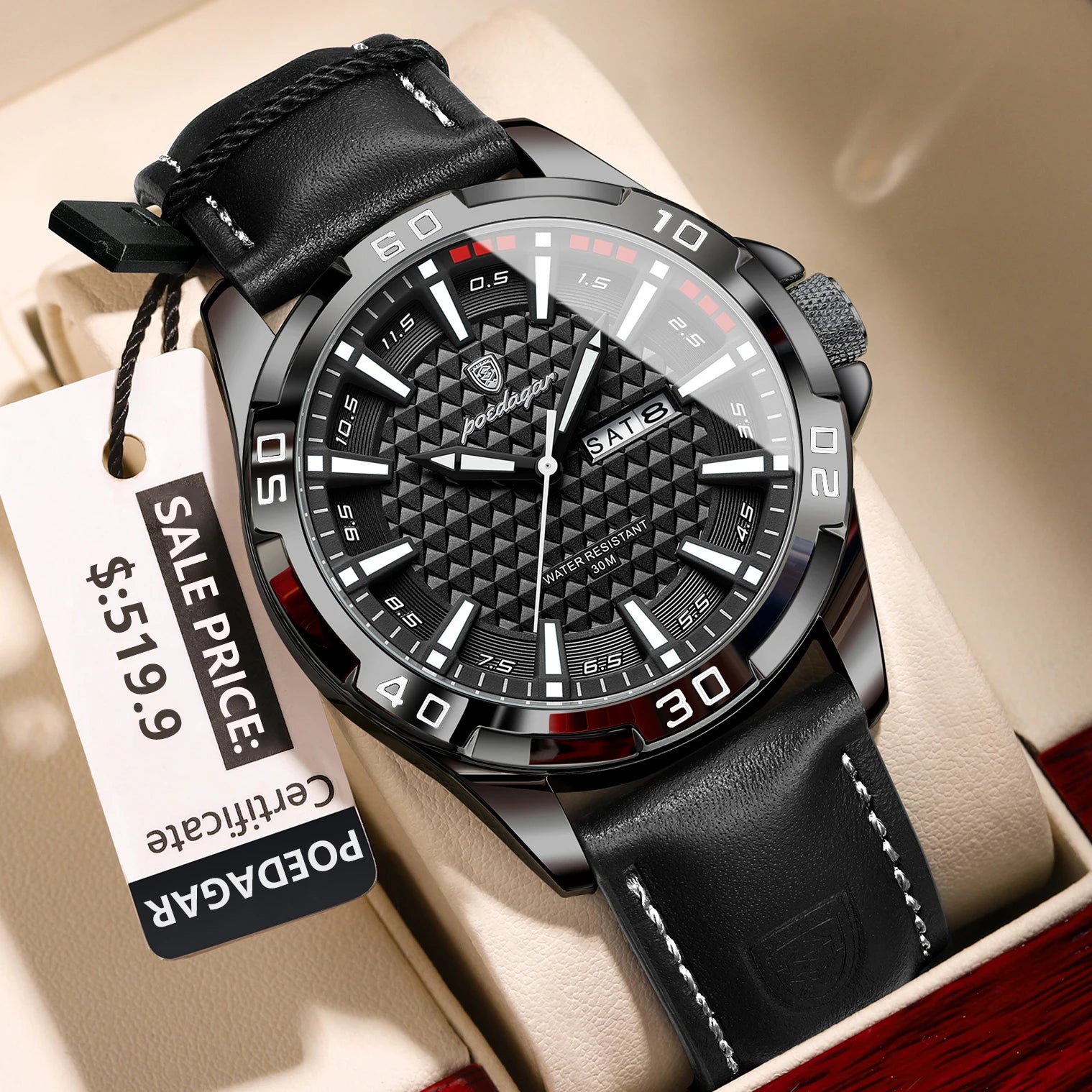 Original Man Wristwatch Top Luxury Waterproof Luminous Date Week Watch for Men Quartz Sport Leather Men'S Watches Reloj