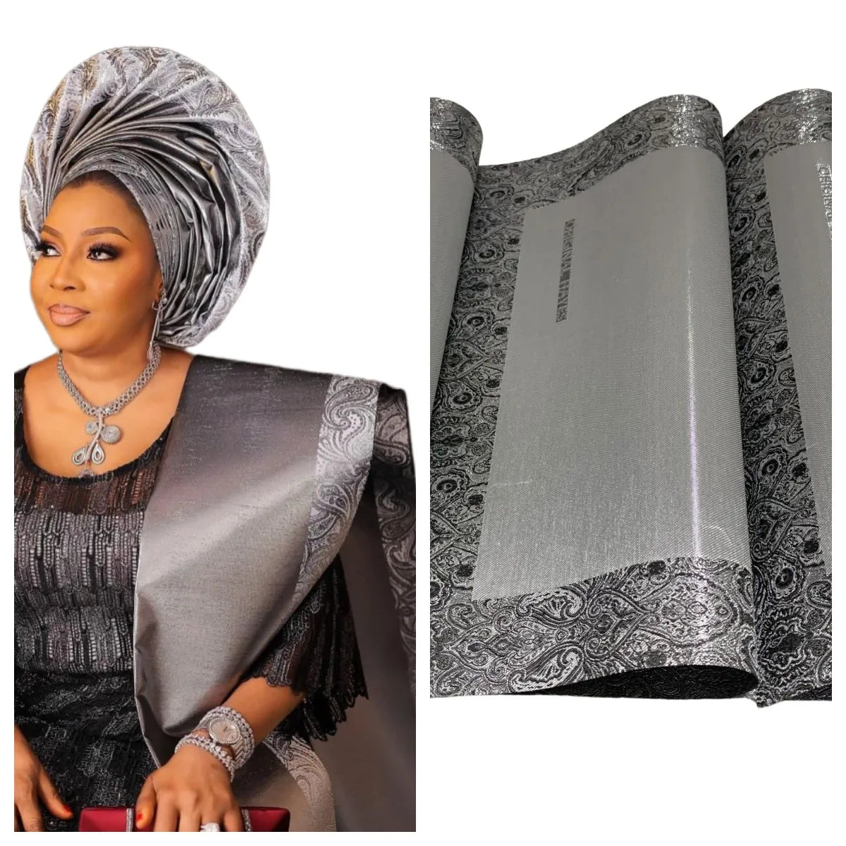 Original Swiss Jacob Hayes Gele 2025 Nigerian Platinum Headtie Luxurious Artisanal Headwrap Wedding Festival Dress Collocation
