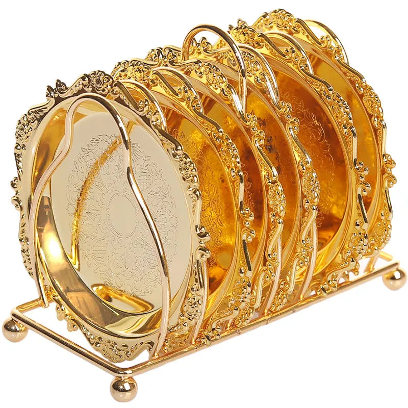 Vintage Zinc Alloy Golden Cocktail Coaster Metal Exquisite Cake Tray Setsilver Plated Mat Placemat Snack Tray Dishes Rack Set