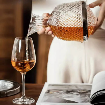 High End Crystal Glass 360 Degree Rotating Decanter Drum 1500Ml Decanter Wine Dispenser Inflator Mirror Kettle Decoration