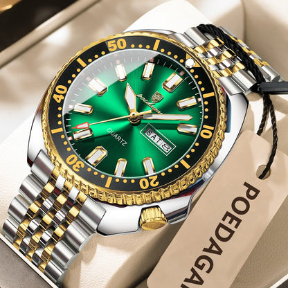 Business Men Watch Date Week Waterproof Luminous Luxury Man Wristwatch Sports Stainless Steel Men'S Quartz Watches Male