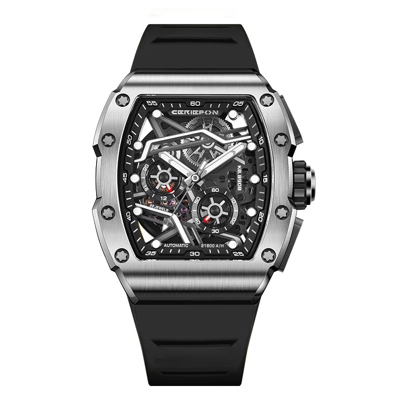 2025 Fashion Customized Mens Watch Skeleton Automatic Mechanical Movement Watches for Man Luxury Brand Rubber Strap Reloj Hombre
