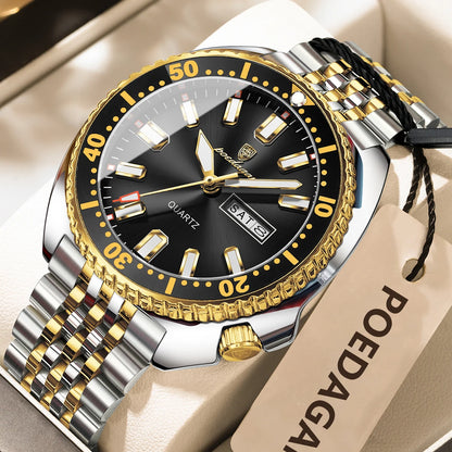 Business Men Watch Date Week Waterproof Luminous Luxury Man Wristwatch Sports Stainless Steel Men'S Quartz Watches Male