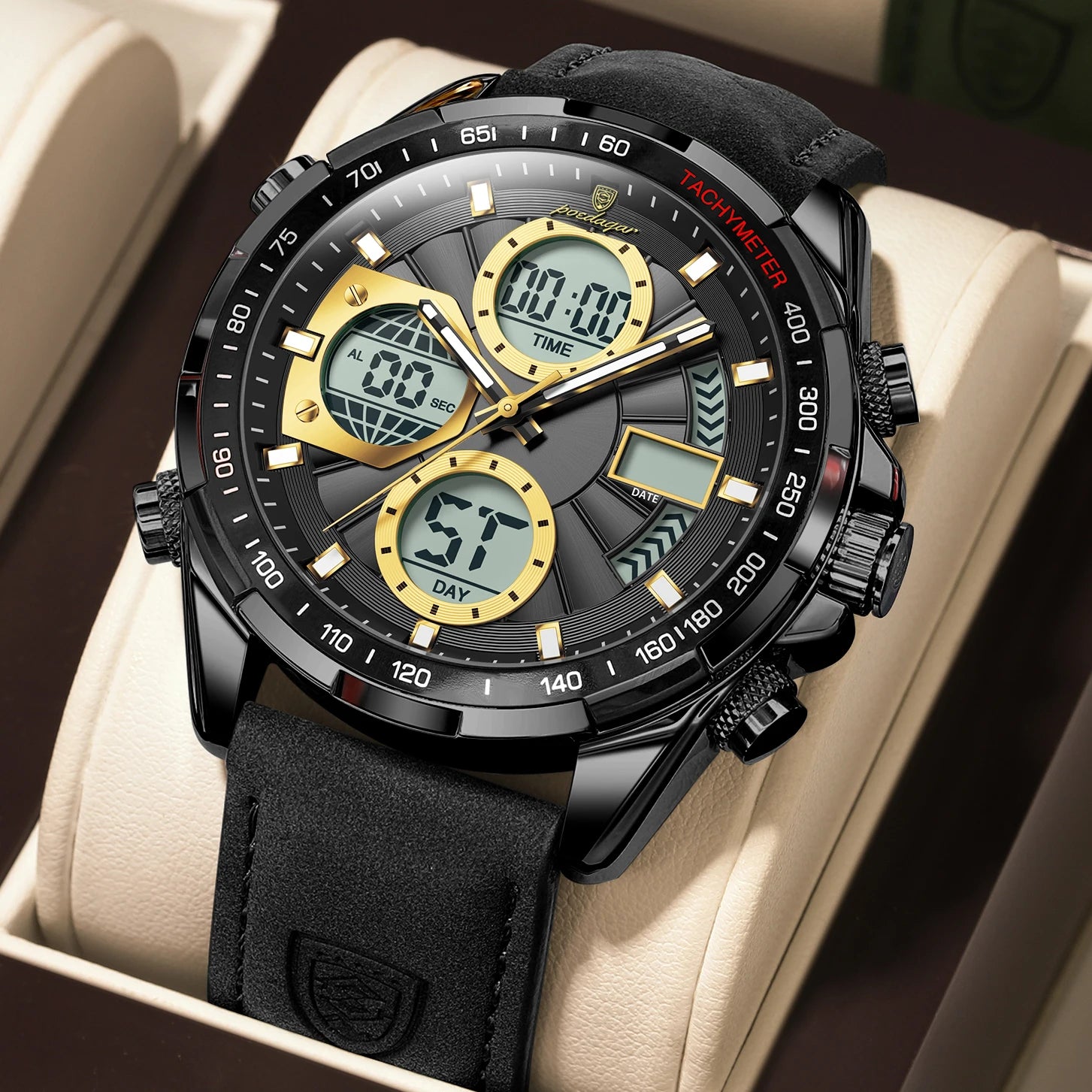 LED Luxury Men Watch Luminous Week Date Dual Time Display Digital Man Clock Alarm Electronic Men'S Quartz Watches Reloj