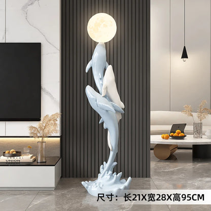 Home Decor Luminous Whale Statue Large Floor Decor Nordic Living Room Auspicious Animal Sculpture Art Ornament Housewarming Gift