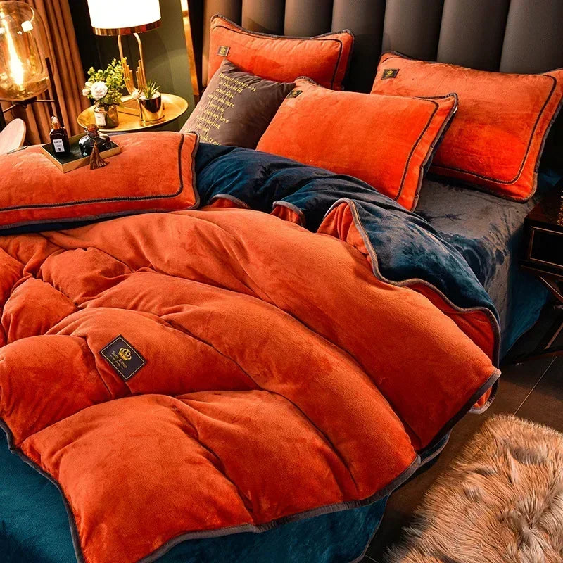 Luxury Milk Fleece Supper Ultra-Thick Bedding Set Queen Size High End Warm Winter Duvet Cover Set Warmth Comforter Bedding Sets