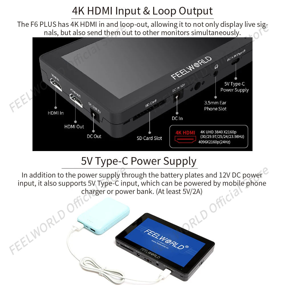 F6 plus V2 6 Inch 3D LUT Touch Screen Camera DSLR Field Monitor IPS FHD 1920X1080 Video Focus Assist Support 4K HDMI