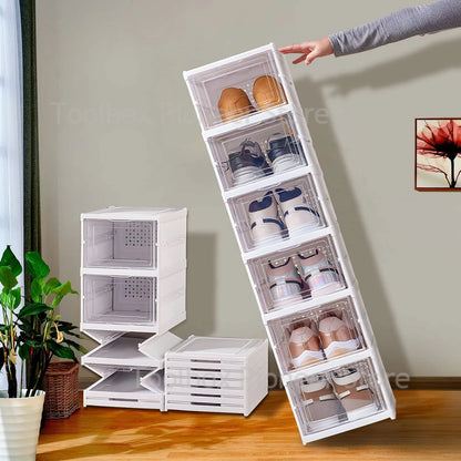 3/6 Layers Shoes Box Foldable Sneaker Shoe Storage Box Stackable Transparent Dustproof Cabinet Shelf Shoe Rack Organizers