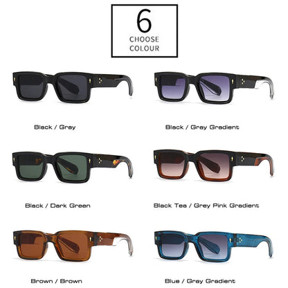 Ins Popular Fashion Square Rivets Men Sunglasses Vintage Punk Gradient Women Trending Dark Green Sun Glasses Shades UV400