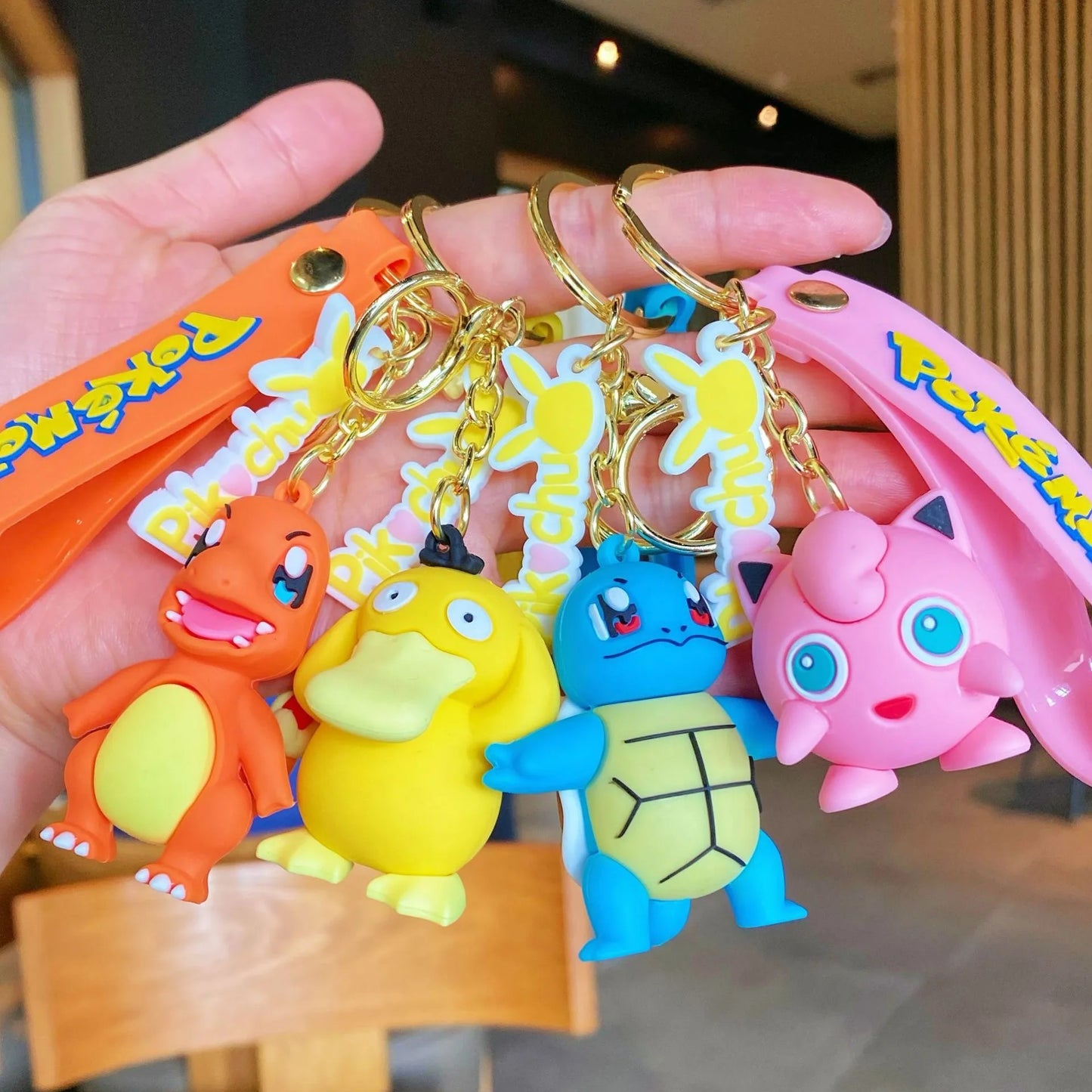 Pokemon Keychain Anime Cartoon Pikachu Creative Key Chain Ornaments Dolls Eevee Psyduck Rowlet for Kids Toys Bag Pendant Gifts