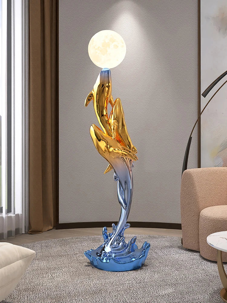 Home Decor Luminous Whale Statue Large Floor Decor Nordic Living Room Auspicious Animal Sculpture Art Ornament Housewarming Gift