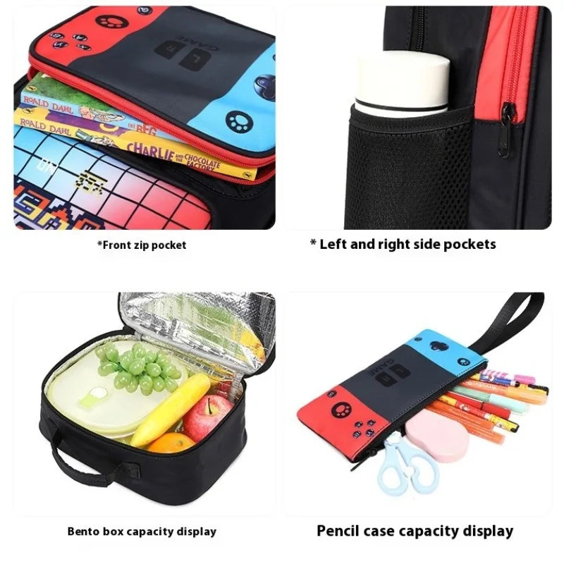 Back to School Game Console Pattern DIY School Bags for Primary and Secondary Students Lunch Bag Shoulder Bags Three Sets